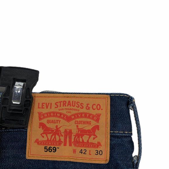 Levis Mens Blue Straight Denim Jeans Size 42X30 - Picture 4 of 8